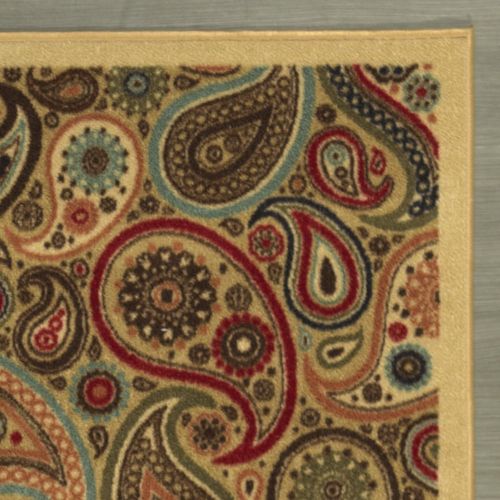  Ottomanson Ottohome Collection Contemporary Paisley Design Area Rug with Non-Skid (Non-Slip) Rubber Backing, 33 W X 5 L, Beige