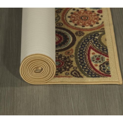  Ottomanson Ottohome Collection Contemporary Paisley Design Area Rug with Non-Skid (Non-Slip) Rubber Backing, 33 W X 5 L, Beige