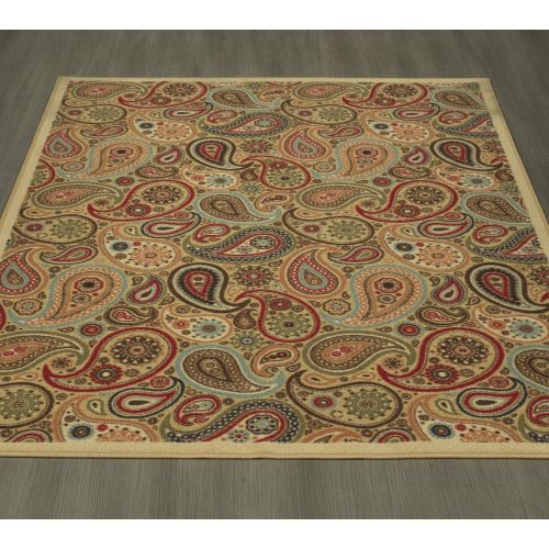  Ottomanson Ottohome Collection Contemporary Paisley Design Area Rug with Non-Skid (Non-Slip) Rubber Backing, 33 W X 5 L, Beige