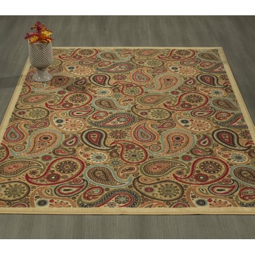  Ottomanson Ottohome Collection Contemporary Paisley Design Area Rug with Non-Skid (Non-Slip) Rubber Backing, 33 W X 5 L, Beige