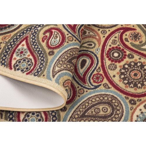  Ottomanson Ottohome Collection Contemporary Paisley Design Area Rug with Non-Skid (Non-Slip) Rubber Backing, 33 W X 5 L, Beige