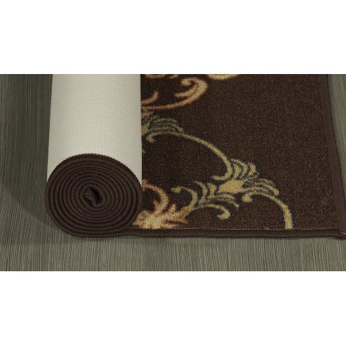  Ottomanson Ottohome Collection Contemporary Leaves Design Area Rug with Non-Skid (Non-Slip) Rubber Backing, 33 W X 5 L, Chocolate