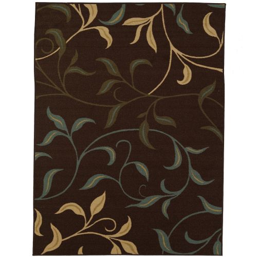  Ottomanson Ottohome Collection Contemporary Leaves Design Area Rug with Non-Skid (Non-Slip) Rubber Backing, 33 W X 5 L, Chocolate