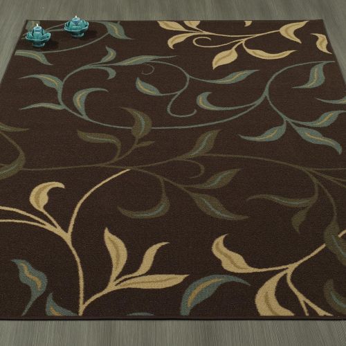  Ottomanson Ottohome Collection Contemporary Leaves Design Area Rug with Non-Skid (Non-Slip) Rubber Backing, 33 W X 5 L, Chocolate