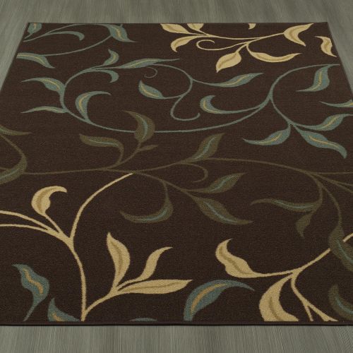  Ottomanson Ottohome Collection Contemporary Leaves Design Area Rug with Non-Skid (Non-Slip) Rubber Backing, 33 W X 5 L, Chocolate