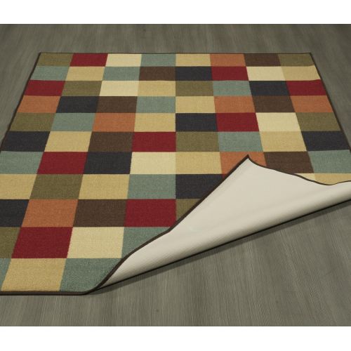  Ottomanson Ottohome Collection Boxes Multi-Color Contemporary Checkered Design Modern Area Rug With Non-Skid (Non-Slip) Rubber Backing (33X50) 3-Feet 3-Inch by 5-Feet