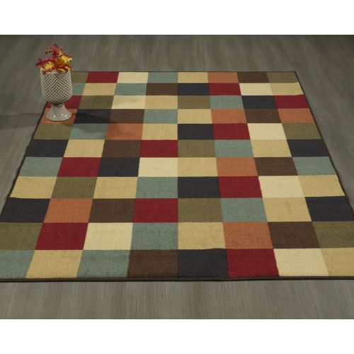  Ottomanson Ottohome Collection Boxes Multi-Color Contemporary Checkered Design Modern Area Rug With Non-Skid (Non-Slip) Rubber Backing (33X50) 3-Feet 3-Inch by 5-Feet