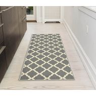 Ottomanson Glamour Collection Grey Contemporary Moroccan Trellis Design Kids Rug (20x59) Lattice Area Rug Non-slip Kitchen and Bathroom Mat Rug