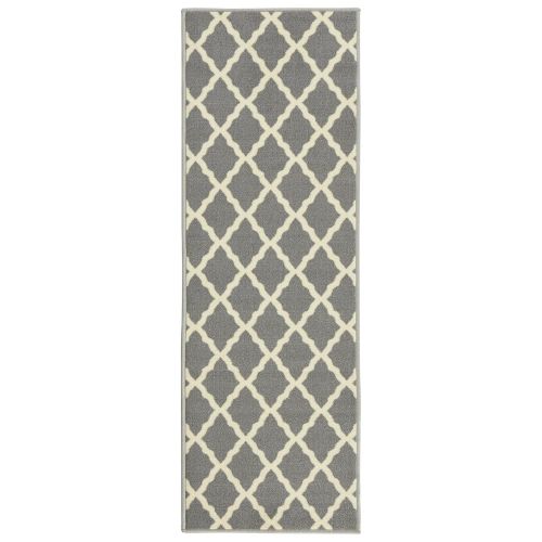  Ottomanson Glamour Collection Grey Contemporary Moroccan Trellis Design Kids Rug (20x59) Lattice Area Rug Non-slip Kitchen and Bathroom Mat Rug