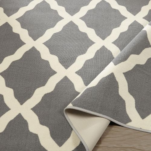  Ottomanson Glamour Collection Grey Contemporary Moroccan Trellis Design Kids Rug (20x59) Lattice Area Rug Non-slip Kitchen and Bathroom Mat Rug