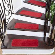 Ottomanson Softy Solid Red Set of 14 Skid Resistant Rubber Backing Non Slip Carpet (9x26) Mats 14 Piece Set 9 Inch by 26 Inch Stair Tread, 9 X 26