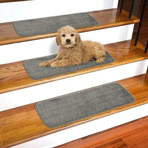  Ottomanson Softy Collection Non-Slip Solid Soft Design 7-Pack Stair Tread, 9 X 26, Dark Gray