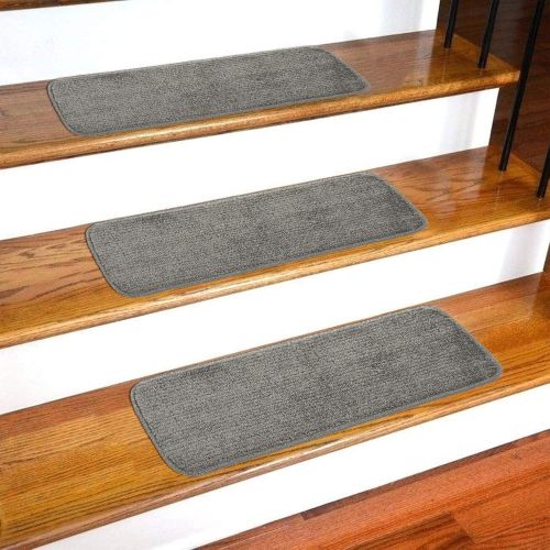  Ottomanson Softy Collection Non-Slip Solid Soft Design 7-Pack Stair Tread, 9 X 26, Dark Gray