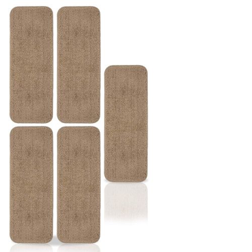  Ottomanson Softy Solid Beige Camel Hair Set of 14 Skid Resistant Rubber Backing Non Slip Carpet (9x26) Mats 14 Piece Set 9 Inch by 26 Inch Stair Tread, 9 X 26,