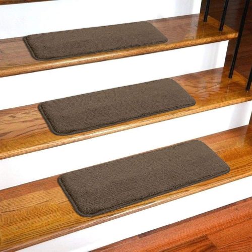  Ottomanson Softy Brown Set of 13 Skid-Resistant Rubber Backing Non-Slip Carpet (9X26) Machine Washable 9 Inch by 26 inch Stair Tread, 9 X 26,