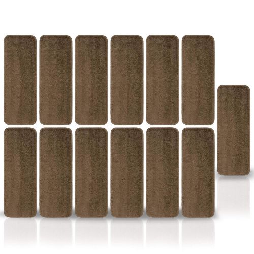  Ottomanson Softy Brown Set of 13 Skid-Resistant Rubber Backing Non-Slip Carpet (9X26) Machine Washable 9 Inch by 26 inch Stair Tread, 9 X 26,