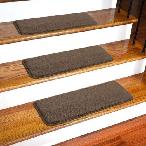  Ottomanson Softy Solid Brown Set of 14 Skid Resistant Rubber Backing Non Slip Carpet (9x26) Mats 14 Piece Set 9 Inch by 26 Inch Stair Tread, 9 X 26,