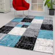 Ottomanson City Collection Contemporary Sculpted Effect Faded Geometric Checkered Blue Grey Black Area Rug - 5x7 (53 x 73)