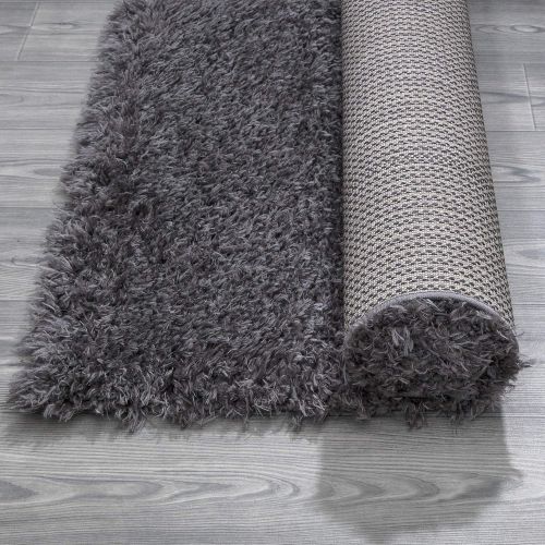  Ottomanson Flokati Collection Faux Sheepskin Shag Area Rug, 53X7, Dark Grey