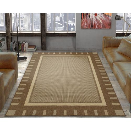  Ottomanson Jardin Collection Brown Contemporary Bordered Design Indoor  Outdoor Jute Backing Area Rug (53x73)