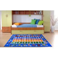 Ottomanson Jenny Collection Light Blue Frame with Multi Colors Kids Childrens Educational Alphabet (Non-Slip) Area Rug, Blue, 50 x 66
