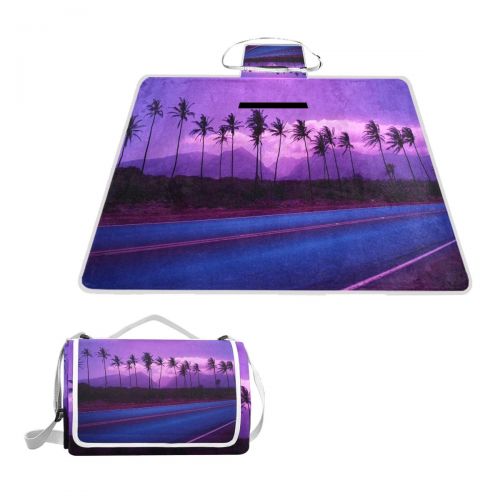  OuLian Hawaii Palm Trees On Sunset Picnic Mat 57x79 Picnic Blanket Handy Beach Mat Sandproof and Waterproof for Picnic, Beaches, RVing and Outings