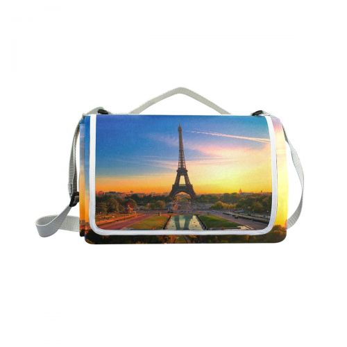  OuLian Eiffel Tower Sunset Picnic Mat 57x79 Picnic Blanket Handy Beach Mat Sandproof and Waterproof for Picnic, Beaches, RVing and Outings