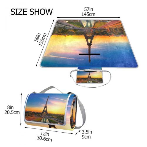  OuLian Eiffel Tower Sunset Picnic Mat 57x79 Picnic Blanket Handy Beach Mat Sandproof and Waterproof for Picnic, Beaches, RVing and Outings