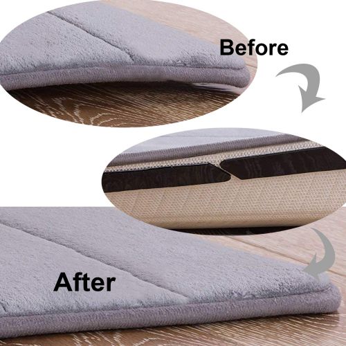  Oululu Non-slip Rug Grippers - Anti Curling Rug Anchors Double Sided Adhesive Tape Protecting Hardwood Floor Flatting Carpet Edge (Black - Pack of 8)
