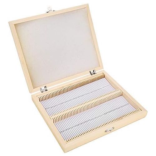  [아마존베스트]Oumefar 100 Slides Wooden Storage Box Non-Toxic Microscope with Locking Clasp