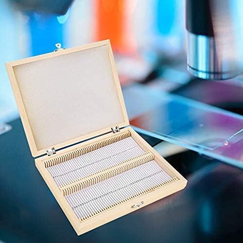  [아마존베스트]Oumefar 100 Slides Wooden Storage Box Non-Toxic Microscope with Locking Clasp