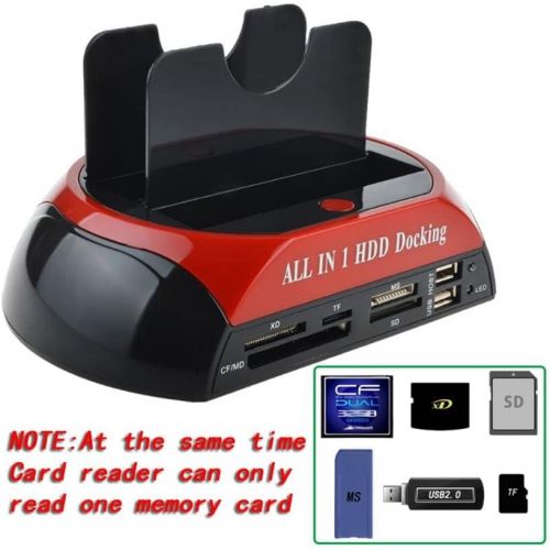  Oumij 2.5/3.5 Dual SATA IDE HDD Docking Station Hard Disk Drive Dock USB 2.0 Hub US Plug with All in 1 Card Reader