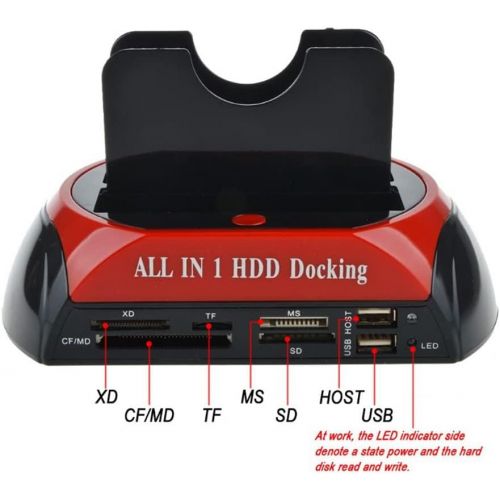  Oumij 2.5/3.5 Dual SATA IDE HDD Docking Station Hard Disk Drive Dock USB 2.0 Hub US Plug with All in 1 Card Reader
