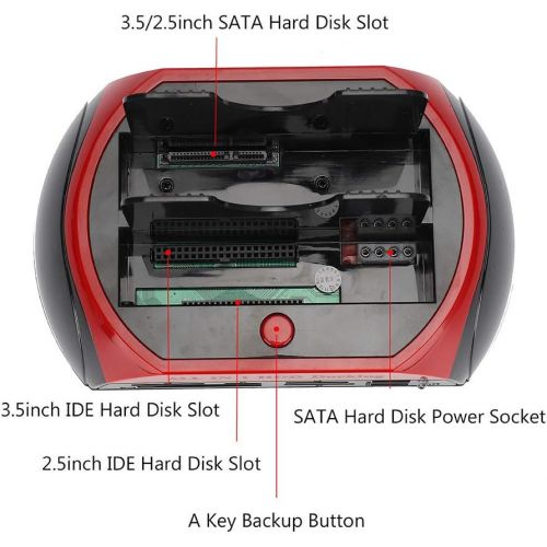  Oumij 2.5/3.5 Dual SATA IDE HDD Docking Station Hard Disk Drive Dock USB 2.0 Hub US Plug with All in 1 Card Reader