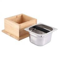 Oumij1 Coffee Knock Container for Home - Stainless Steel Coffee Ground Knock Container for Coffee Shop Use - Coffee Knock Bucket Box with Wooden Base