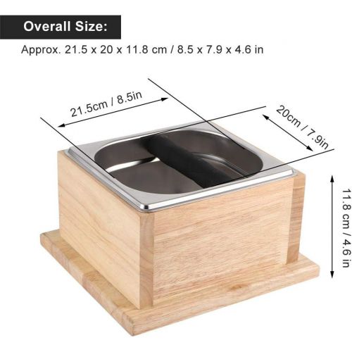  Oumij1 Coffee Knock Container for Home - Stainless Steel Coffee Ground Knock Container for Coffee Shop Use - Coffee Knock Bucket Box with Wooden Base