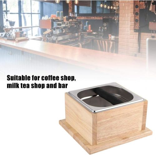  Oumij1 Coffee Knock Container for Home - Stainless Steel Coffee Ground Knock Container for Coffee Shop Use - Coffee Knock Bucket Box with Wooden Base