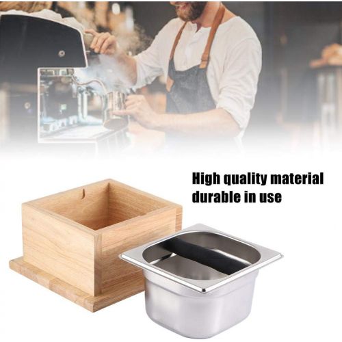  Oumij1 Coffee Knock Container for Home - Stainless Steel Coffee Ground Knock Container for Coffee Shop Use - Coffee Knock Bucket Box with Wooden Base
