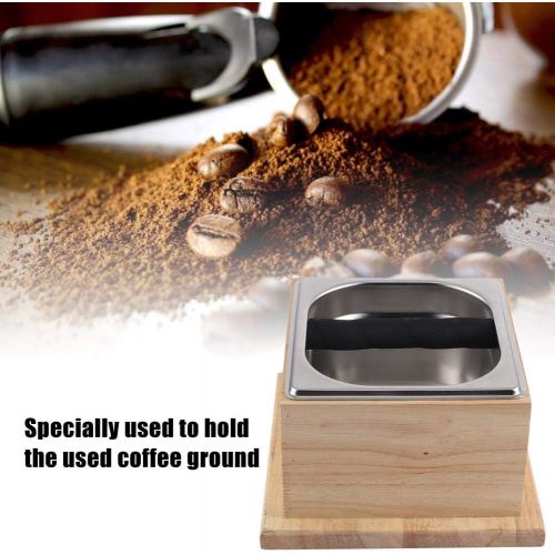  Oumij1 Coffee Knock Container for Home - Stainless Steel Coffee Ground Knock Container for Coffee Shop Use - Coffee Knock Bucket Box with Wooden Base