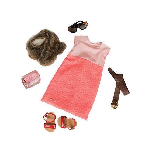  Our Generation Dolls Truly Groovy Pink Skirt Top with Fur Scarf Outfit for Dolls, 18