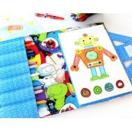 OurLittleMesses Crayon wallet, crayon case, childrens art toy, crayon holder, kids coloring toy, crayon artist case, travel toy, crayon roll - Astronauts