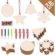 [아마존핫딜][아마존 핫딜] OurWarm 40pcs Wooden Christmas Ornaments Unfinished Wood Slices with Holes for Kids DIY Crafts Centerpieces Holiday Hanging Decorations, 4 Styles