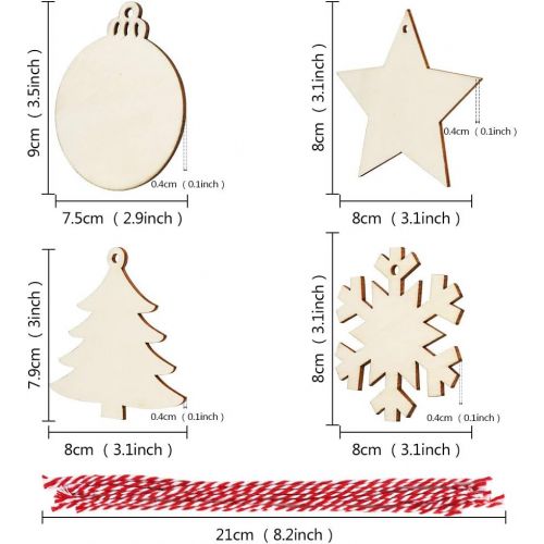  [아마존핫딜][아마존 핫딜] OurWarm 40pcs Wooden Christmas Ornaments Unfinished Wood Slices with Holes for Kids DIY Crafts Centerpieces Holiday Hanging Decorations, 4 Styles