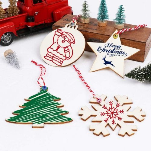  [아마존핫딜][아마존 핫딜] OurWarm 40pcs Wooden Christmas Ornaments Unfinished Wood Slices with Holes for Kids DIY Crafts Centerpieces Holiday Hanging Decorations, 4 Styles