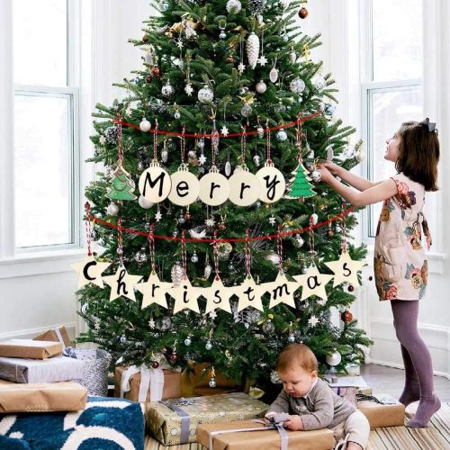  [아마존핫딜][아마존 핫딜] OurWarm 40pcs Wooden Christmas Ornaments Unfinished Wood Slices with Holes for Kids DIY Crafts Centerpieces Holiday Hanging Decorations, 4 Styles