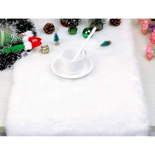  [아마존핫딜][아마존 핫딜] OurWarm Luxury Christmas Table Runner Snowy White Faux Fur Table Runner for Christmas Table Decorations 15 x 72 Inch