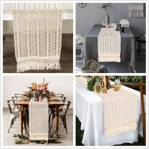  [아마존베스트]OurWarm Natural Macrame Table Runner Cotton Crochet Lace Boho Wedding Table Runner with Tassels for Bohemian Rustic Wedding Bridal Shower Home Dining Table Decor, 12 x 108 Inch