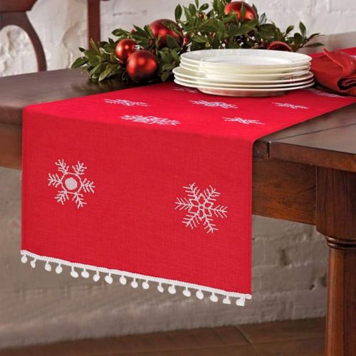  [아마존베스트]Aytai 16 x 72 Inch Christmas Table Runner Embroidered Table Runner Red Table Linens for Christmas Decorations