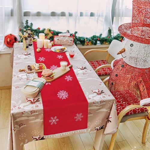  [아마존베스트]Aytai 16 x 72 Inch Christmas Table Runner Embroidered Table Runner Red Table Linens for Christmas Decorations