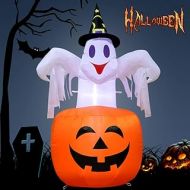 OurWarm Halloween Inflatables 4.6ft Pumpkin Ghost with LED Light for Halloween Decorations Indoor/Outdoor Yard Garden Lawn Party Decoration